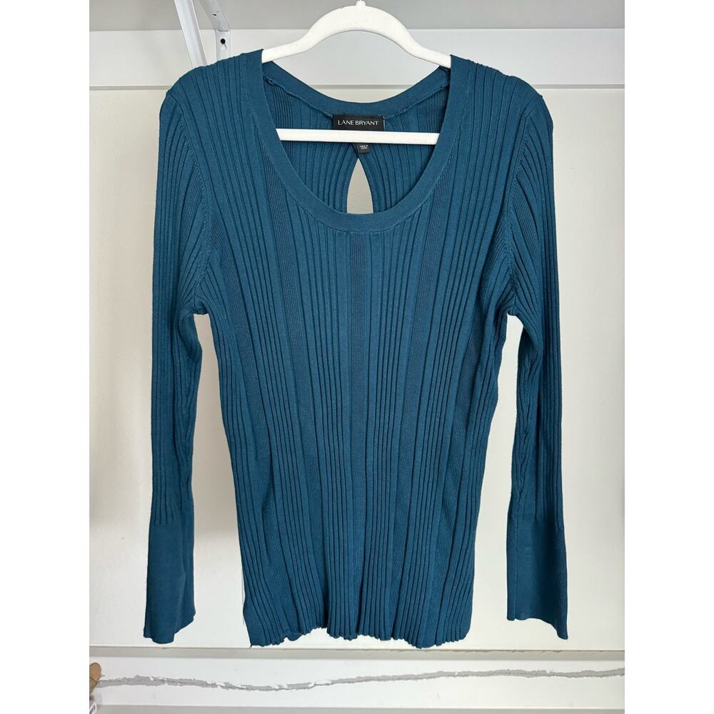 Lane‎ Bryant Ribbed Super Stretchy Long-Sleeve Sweater Cutout Blue Size 18/20